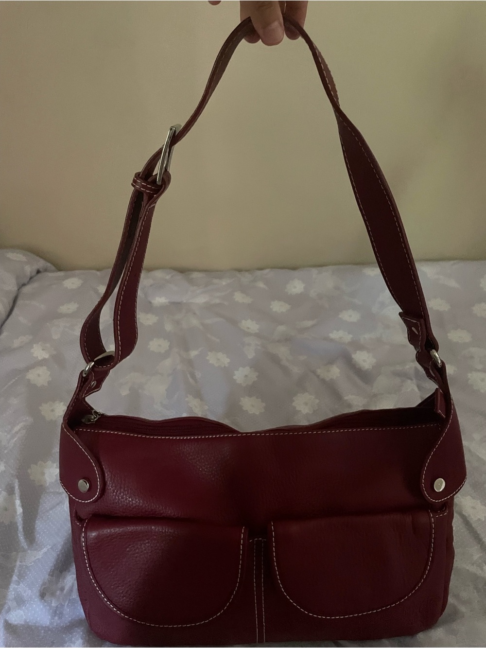 Max Studio Womens Burgundy Leather Shoulder Bag